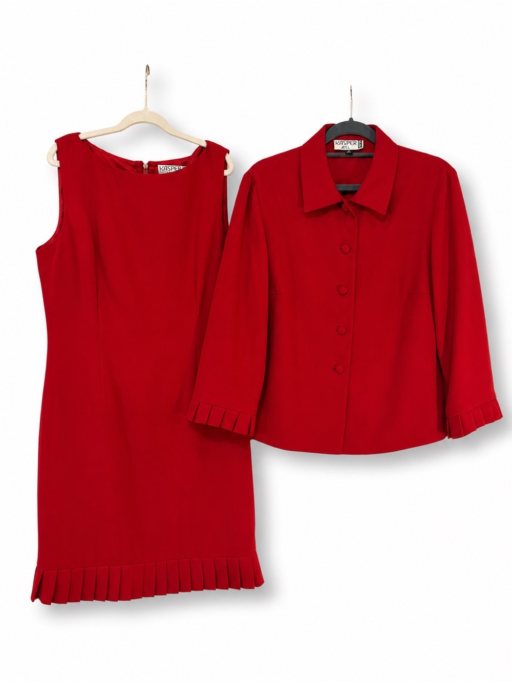 Kasper Vintage Dress & Blazer Set Womens 10 Red Matching Trim Career Work Look